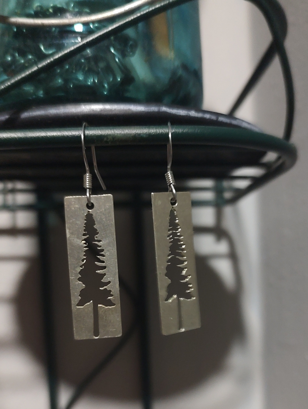 Silver Pine Tree Cutout Dangle Earrings - Women Jewelry